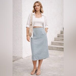 Long Tall Sally Light Blue Pencil Skirt US 10 Tall High Waist Midi
